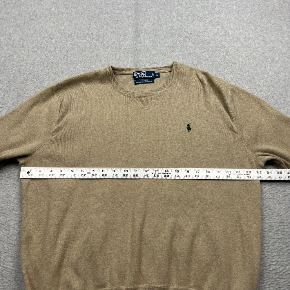 Polo‎ Ralph Lauren Sweater Men Large Tan Cotton Knit Crew Neck V-Notch Pony Logo